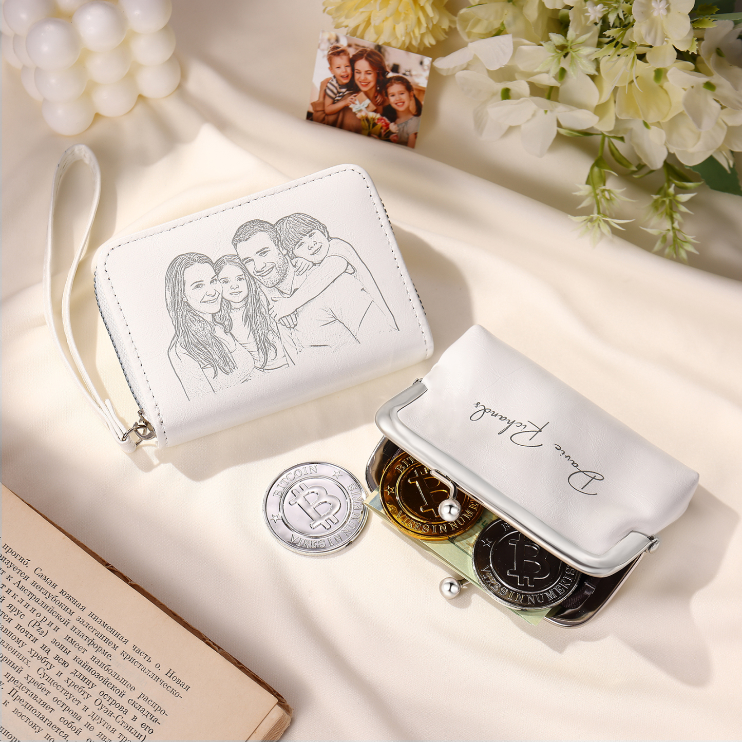 Portefeuille Femme Personnalisé avec Photo et Nom Porte-monnaie Blanc et Rose | Jessemade