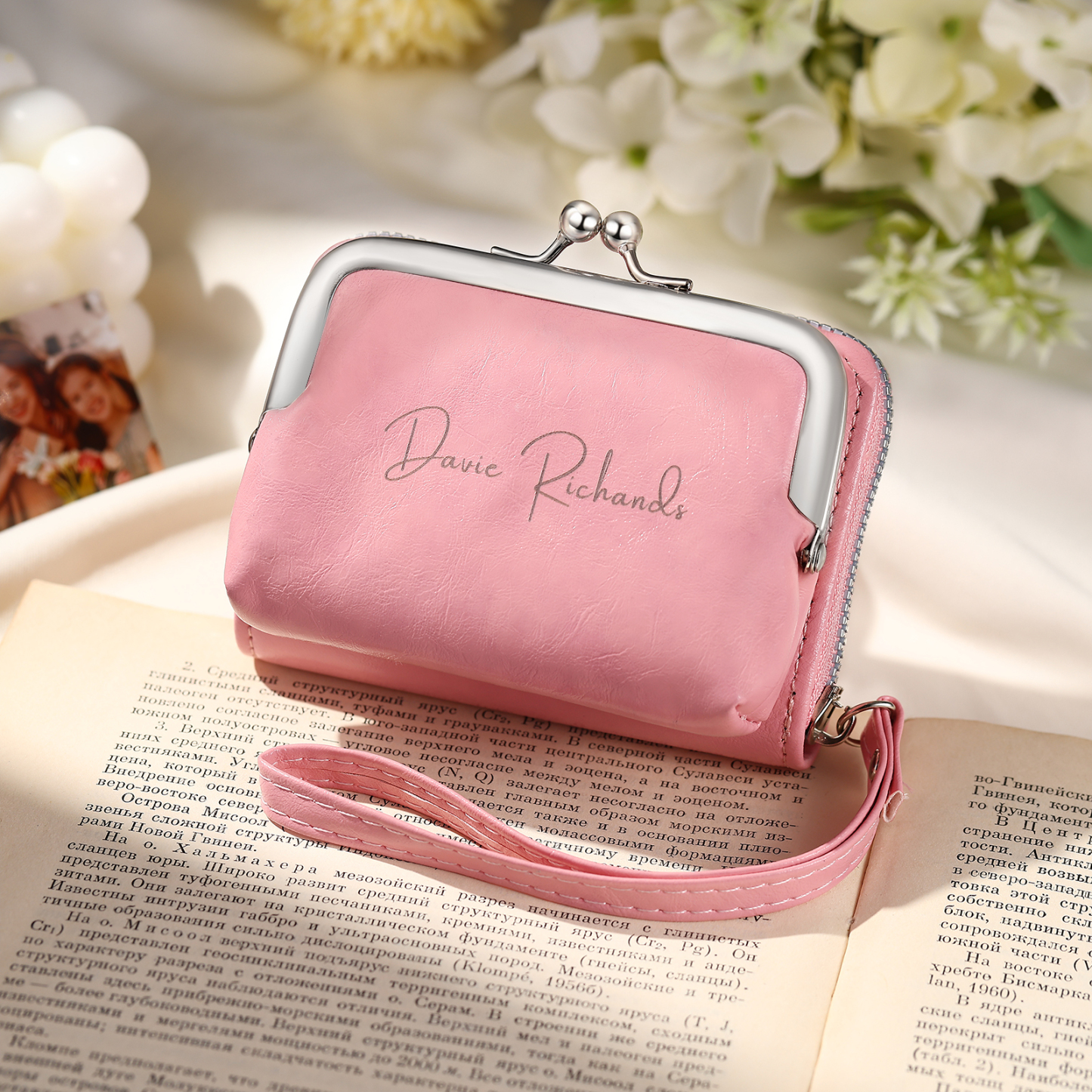 Portefeuille Femme Personnalisé avec Photo et Nom Porte-monnaie Blanc et Rose | Jessemade