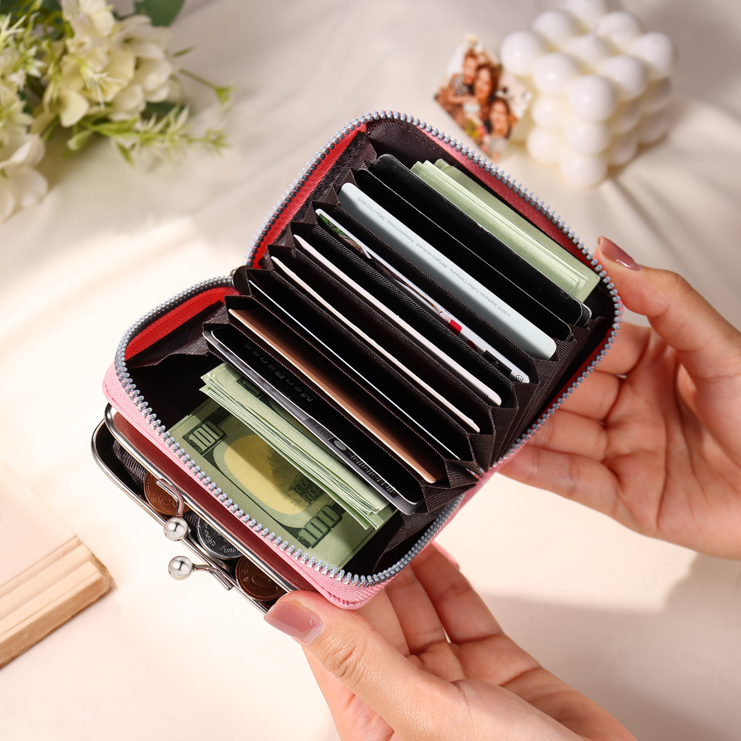 Portefeuille Femme Personnalisé avec Photo et Nom Porte-monnaie Blanc et Rose | Jessemade