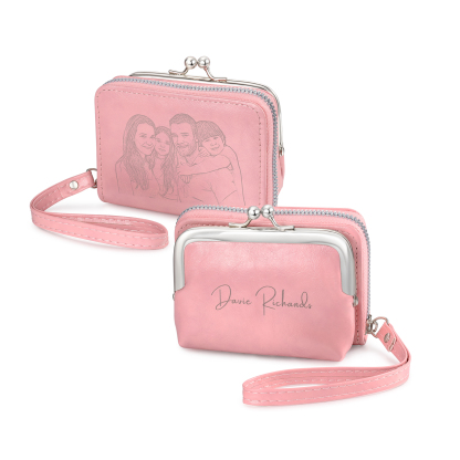 Portefeuille Femme Personnalisé avec  Photo et Nom Porte-monnaie Blanc et Rose | Jessemade