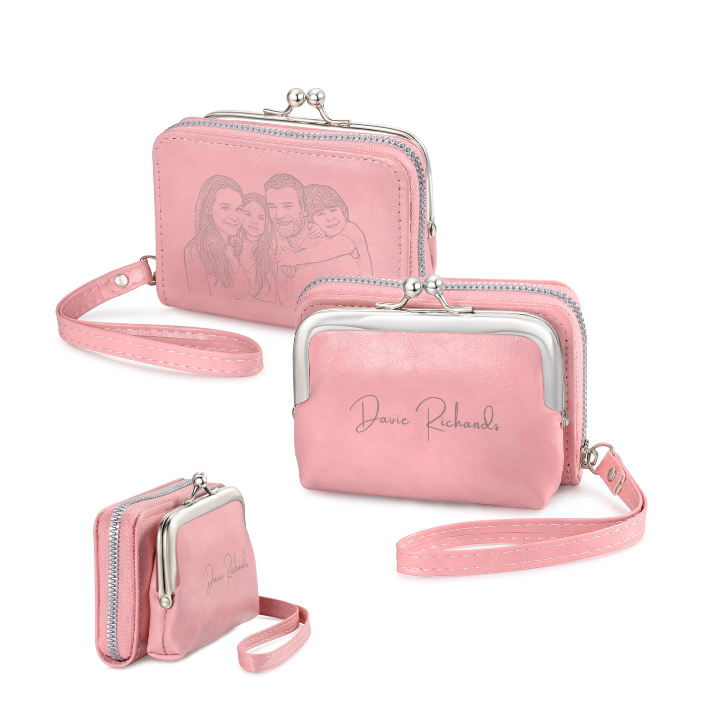 Portefeuille Femme Personnalisé avec Photo et Nom Porte-monnaie Blanc et Rose | Jessemade