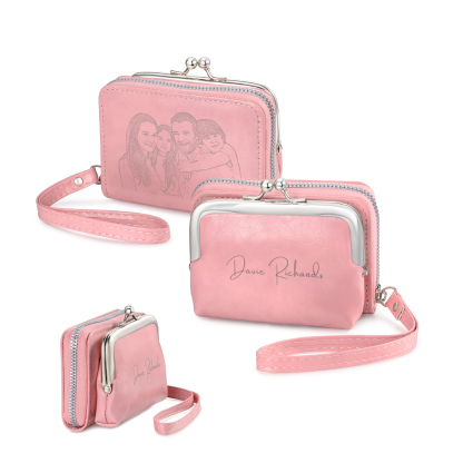 Portefeuille Femme Personnalisé avec  Photo et Nom Porte-monnaie Blanc et Rose | Jessemade