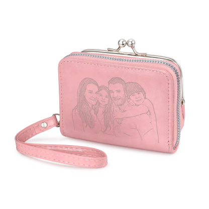 Portefeuille Femme Personnalisé avec  Photo et Nom Porte-monnaie Blanc et Rose | Jessemade