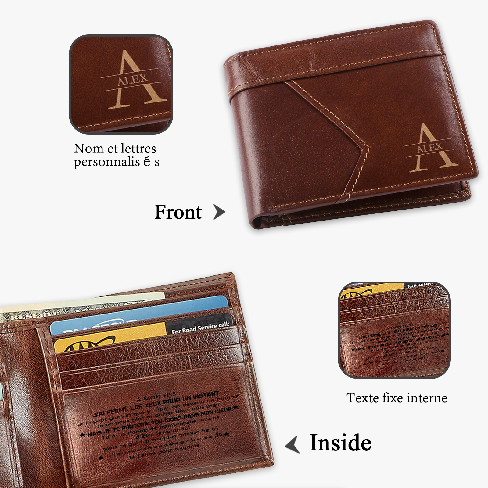 Portefeuille Homme Personnalisé avec Prénom et Lettre Porte-Monnaie en Cuir pour Homme | Jessemade