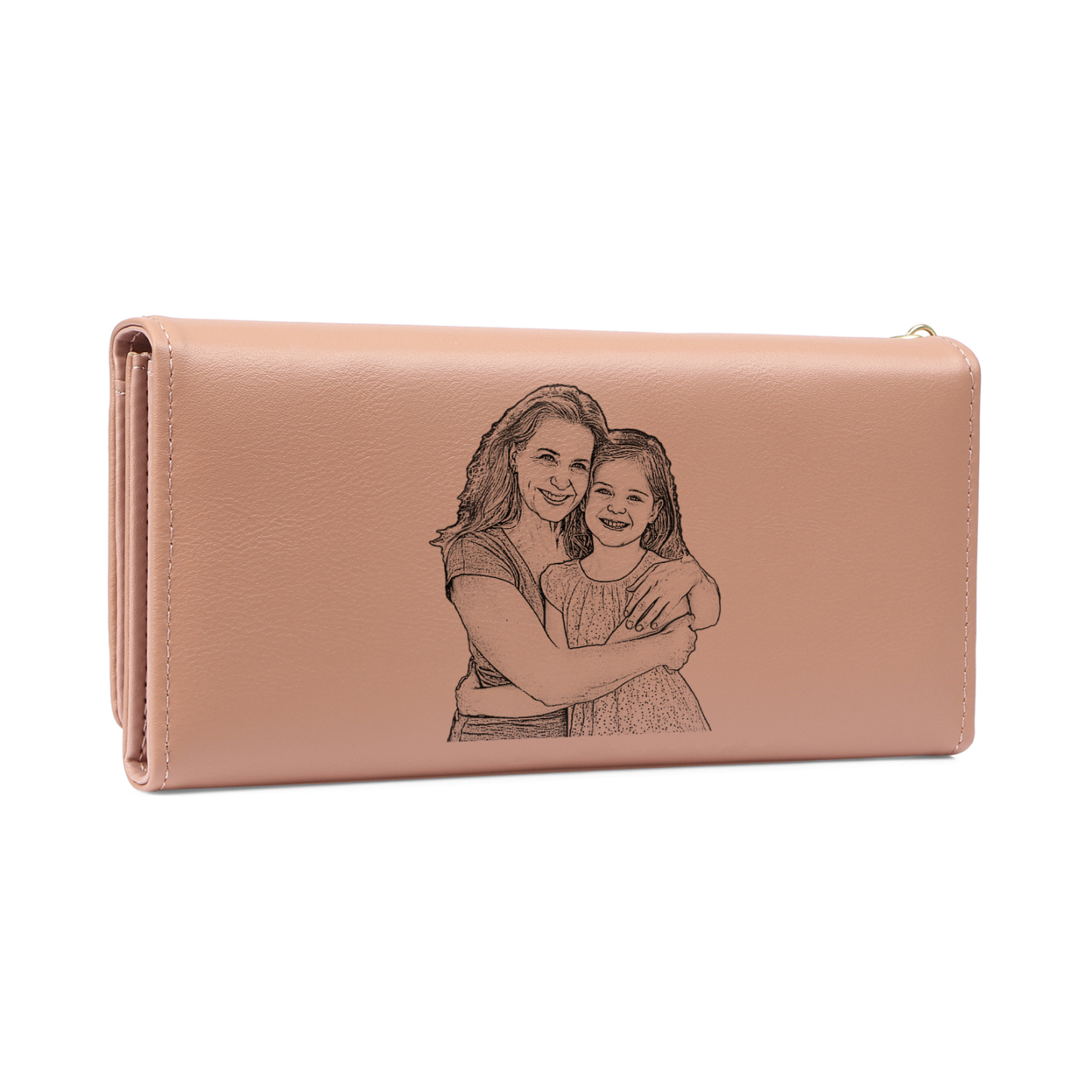 À Maman - Portefeuille Femme Photo Personnalisée avec 6 Dessins Enfant et 6 Prénoms Porte-monnaie Long Rose en Cuir PU pour Maman | Jessemade