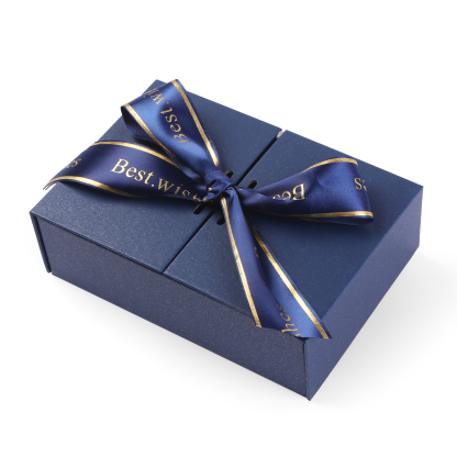 Boîte cadeau en bleu avec ruban emballage cadeau coffre | Jessemade
