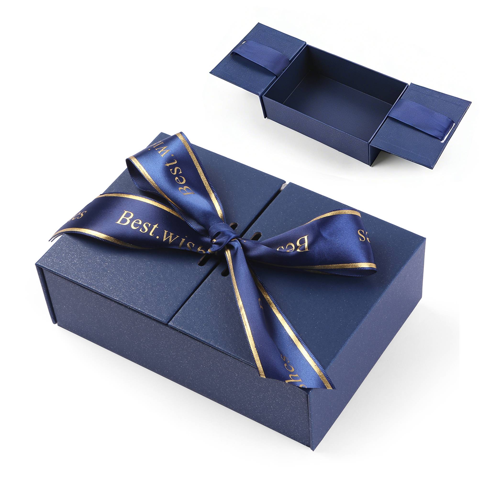 Boîte cadeau en bleu avec ruban emballage cadeau coffre | Jessemade