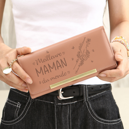 À Maman -Portefeuille Personnalisé long en cuir PU avec 2 Prénoms La Main Dans La Main Porte-monnaie pour Maman | Jessemade