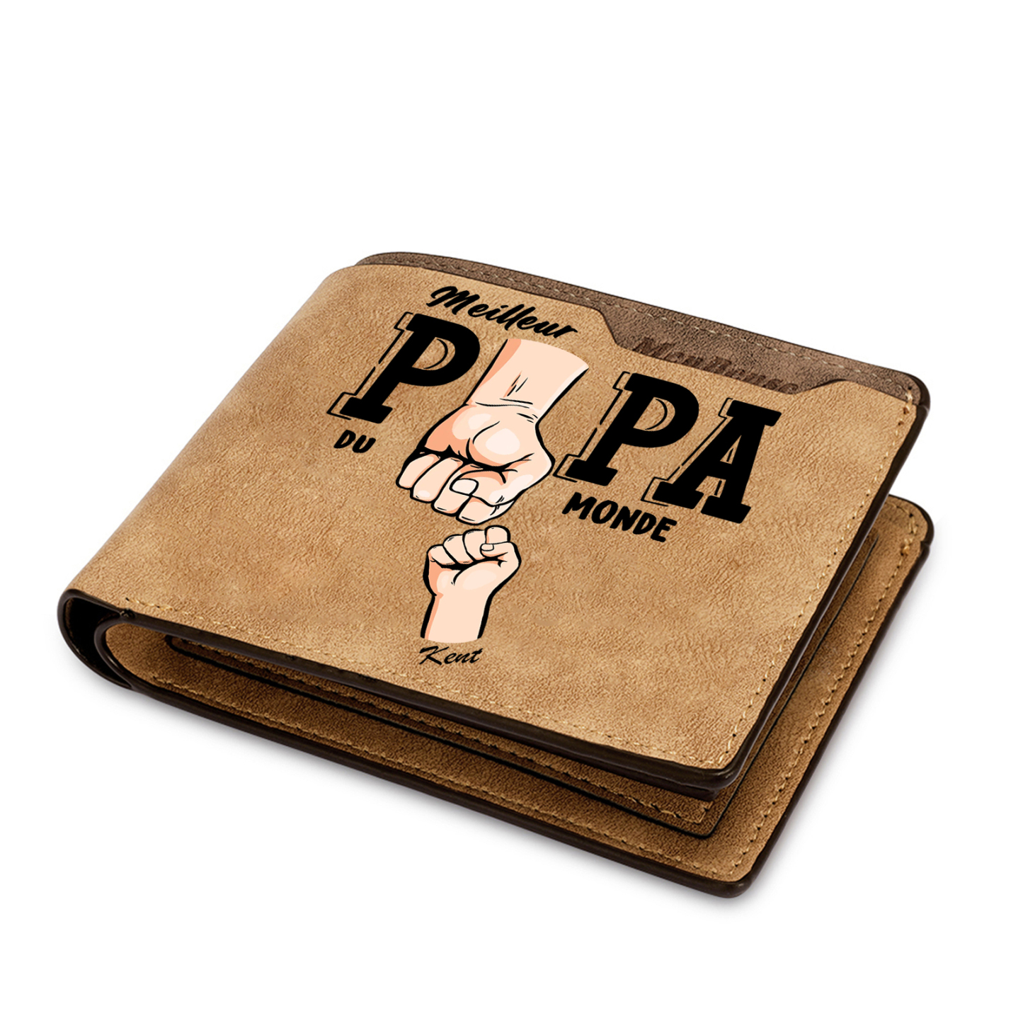 À Papa -Portefeuille Homme en cuir PU "Meilleur Papa du Monde" Personnalisé avec 1 Prénom Portefeuille Poing Cadeau Fête des Pères | Jessemade