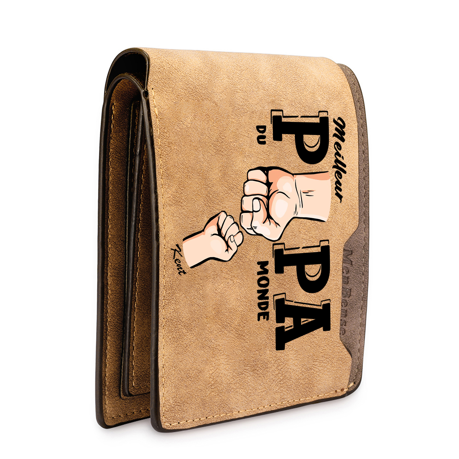 À Papa -Portefeuille Homme en cuir PU "Meilleur Papa du Monde" Personnalisé avec 1 Prénom Portefeuille Poing Cadeau Fête des Pères | Jessemade