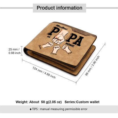 À Papa -Portefeuille Homme en cuir PU "Meilleur Papa du Monde" Personnalisé avec 3 Prénoms Portefeuille Poing Cadeau Fête des Pères | Jessemade