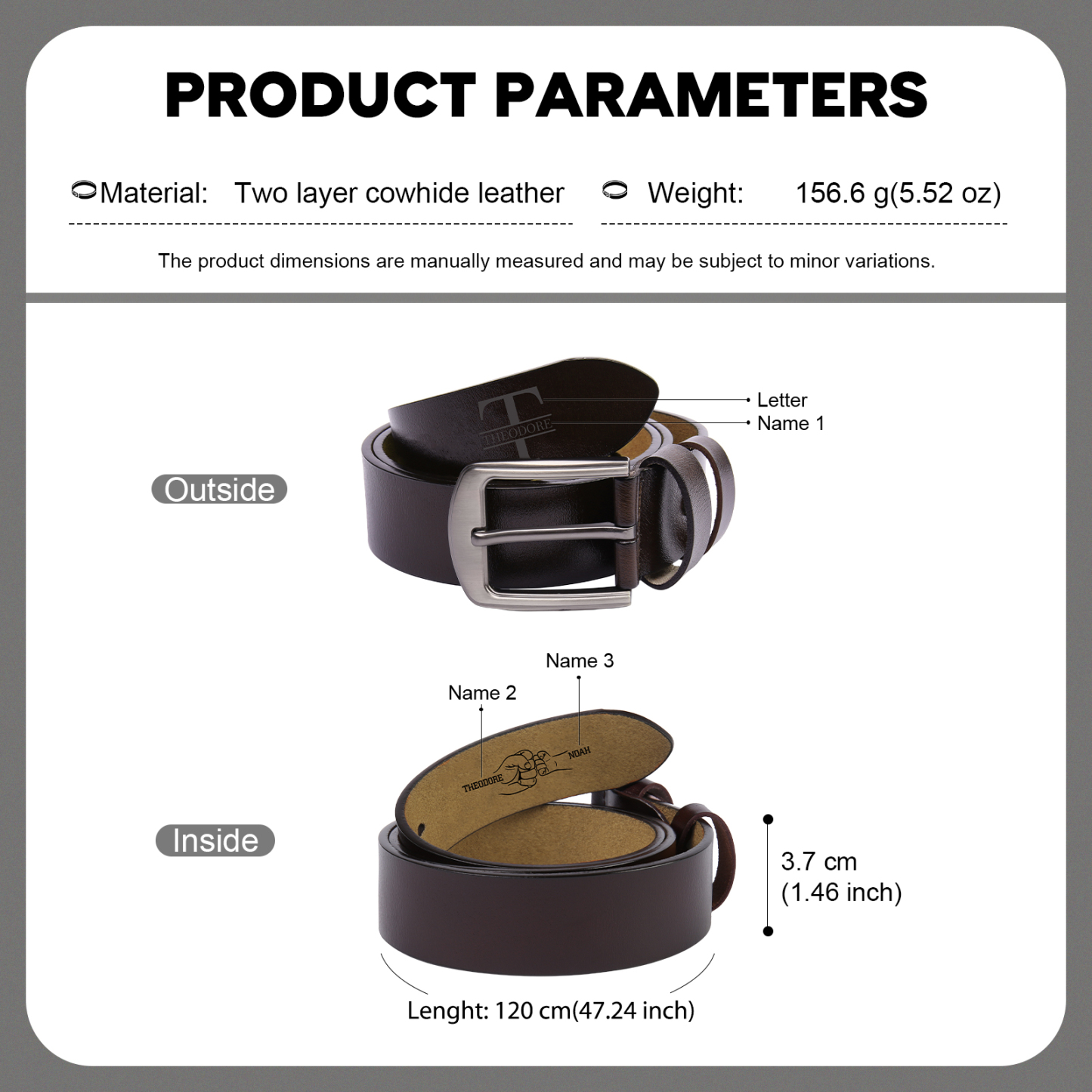 Coffret Cadeau 3PCS - Portefeuille Poings 2-5 Prénoms Personnalisés avec Photo et Ceinture et Carte - Cadeau pour Papa  | Jessemade