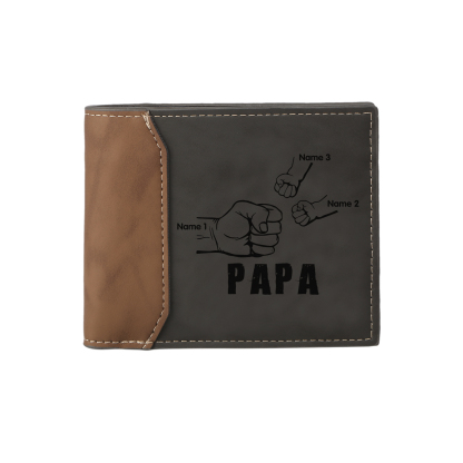 Coffret Cadeau 3PCS - Portefeuille Photo Personnalisés avec 3 Prénoms et Poings avec Ceinture et Carte - Cadeau pour Papa  | Jessemade
