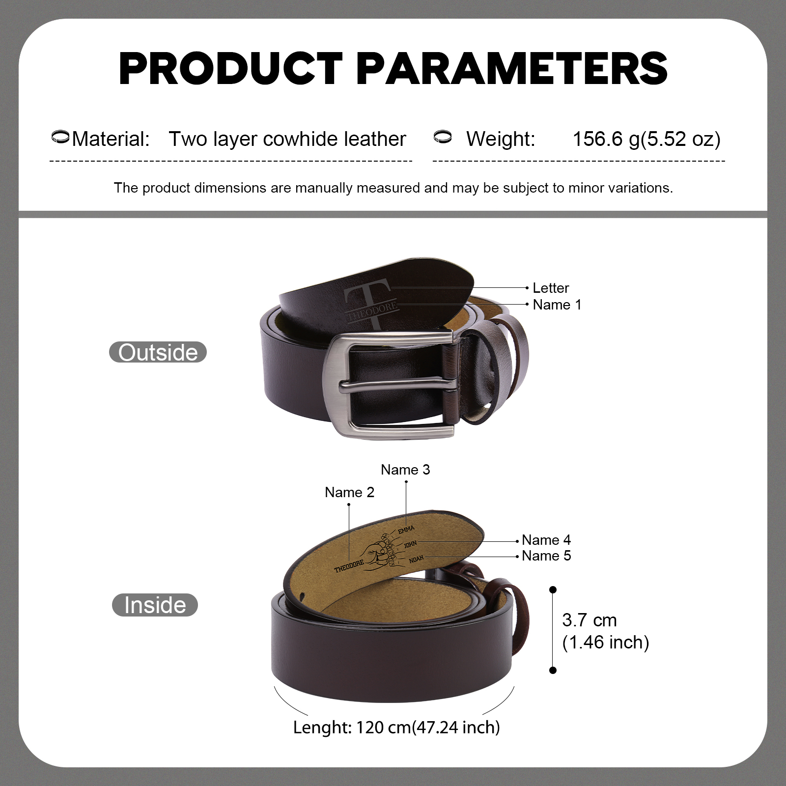 Coffret Cadeau 3PCS - Portefeuille Photo Personnalisés avec 4 Prénoms et Poings avec Ceinture et Carte - Cadeau pour Papa  | Jessemade