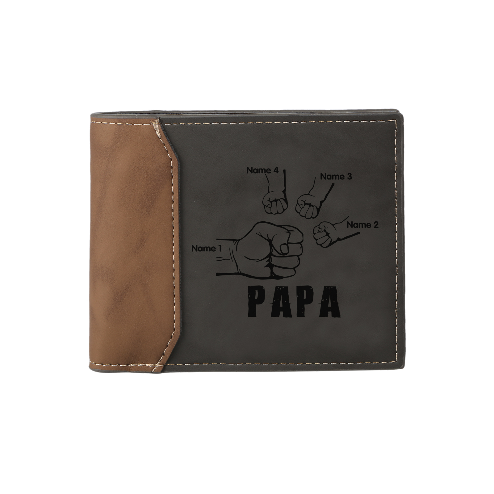 Coffret Cadeau 3PCS - Portefeuille Photo Personnalisés avec 4 Prénoms et Poings avec Ceinture et Carte - Cadeau pour Papa  | Jessemade