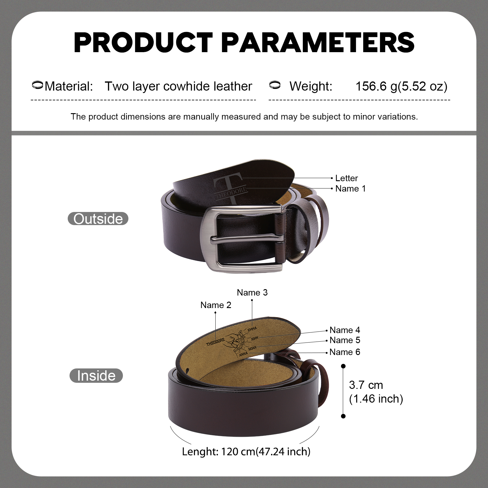 Coffret Cadeau 3PCS - Portefeuille Photo Personnalisés avec 5 Prénoms et Poings avec Ceinture et Carte - Cadeau pour Papa  | Jessemade