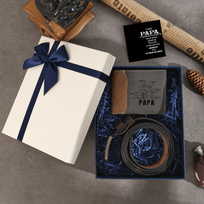 Coffret cadeau personnalisé pour papa – Portefeuille photo et ceinture gravée | Jessemade