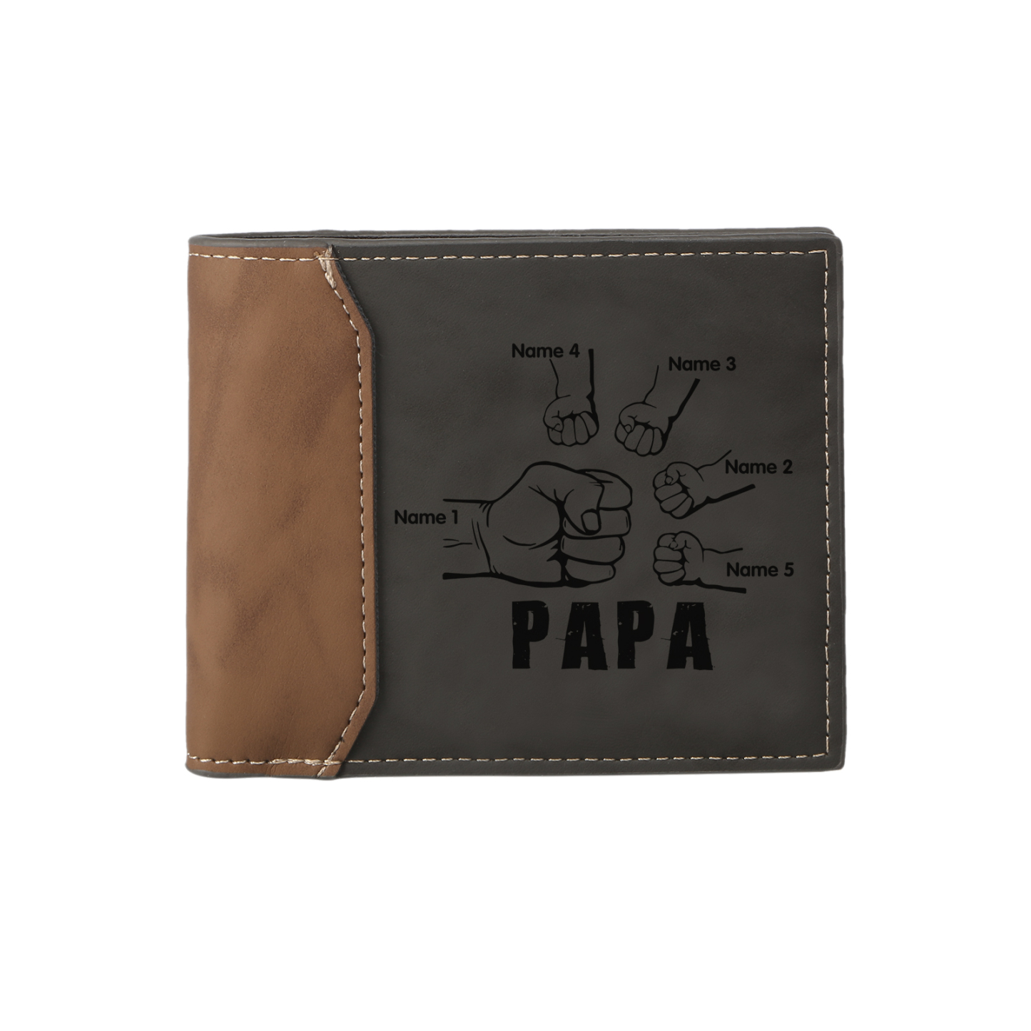 Coffret Cadeau 3PCS - Portefeuille Photo Personnalisés avec 5 Prénoms et Poings avec Ceinture et Carte - Cadeau pour Papa  | Jessemade