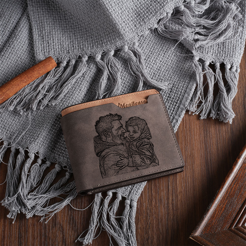 Portefeuille Homme Lettre Texte et Année Personnalisés avec Photo Porte-Monnaie en Cuir Cadeau Pratique pour Homme | Jessemade
