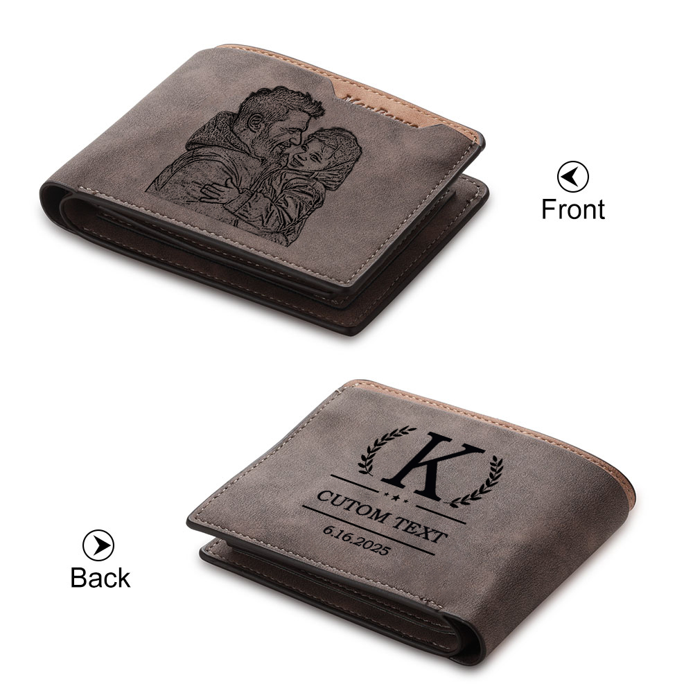 Portefeuille Homme Lettre Texte et Année Personnalisés avec Photo Porte-Monnaie en Cuir Cadeau Pratique pour Homme | Jessemade