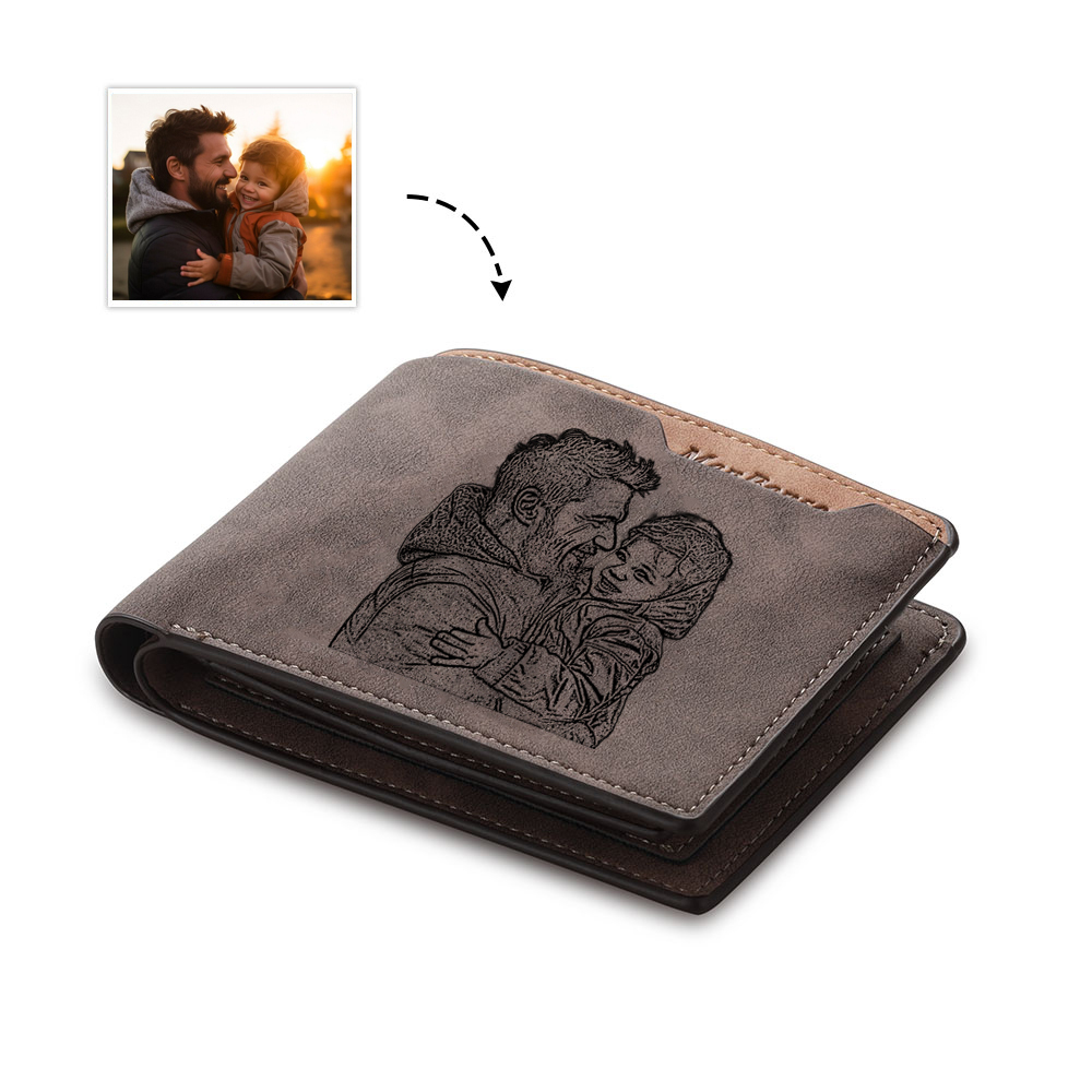 Portefeuille Homme Lettre Texte et Année Personnalisés avec Photo Porte-Monnaie en Cuir Cadeau Pratique pour Homme | Jessemade