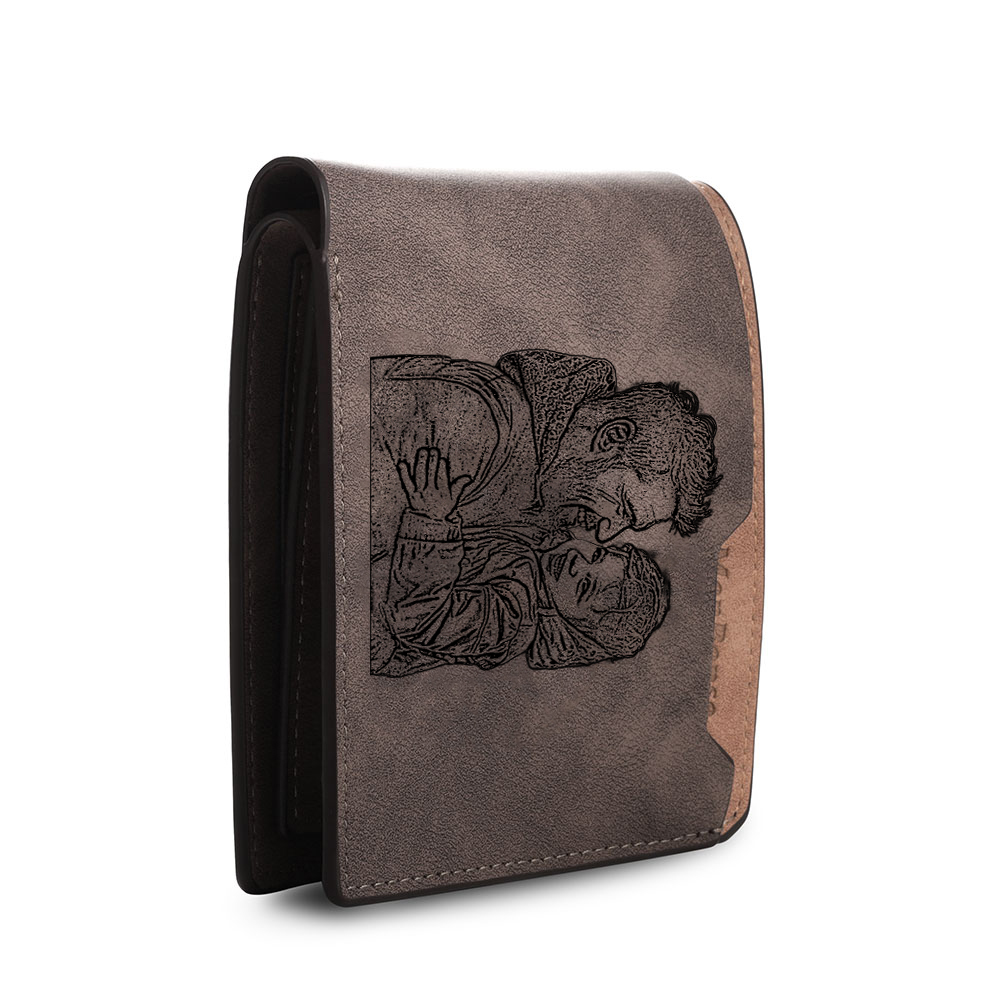 Portefeuille Homme Lettre Texte et Année Personnalisés avec Photo Porte-Monnaie en Cuir Cadeau Pratique pour Homme | Jessemade