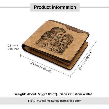 Portefeuille Homme Lettre Texte et Année Personnalisés avec Photo Porte-Monnaie en Cuir Cadeau Pratique pour Homme | Jessemade