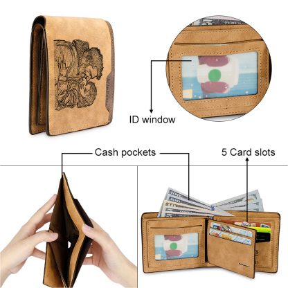 Portefeuille Homme Lettre Texte et Année Personnalisés avec Photo Porte-Monnaie en Cuir Cadeau Pratique pour Homme | Jessemade