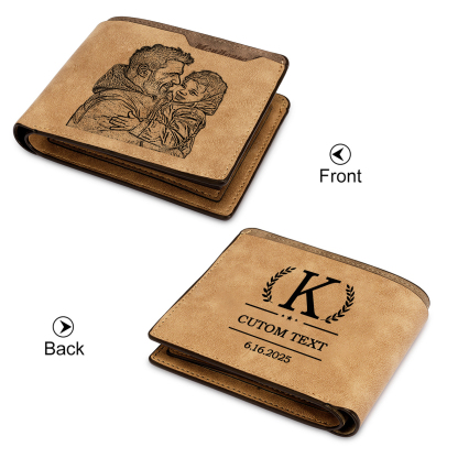 Portefeuille Homme Lettre Texte et Année Personnalisés avec Photo Porte-Monnaie en Cuir Cadeau Pratique pour Homme | Jessemade