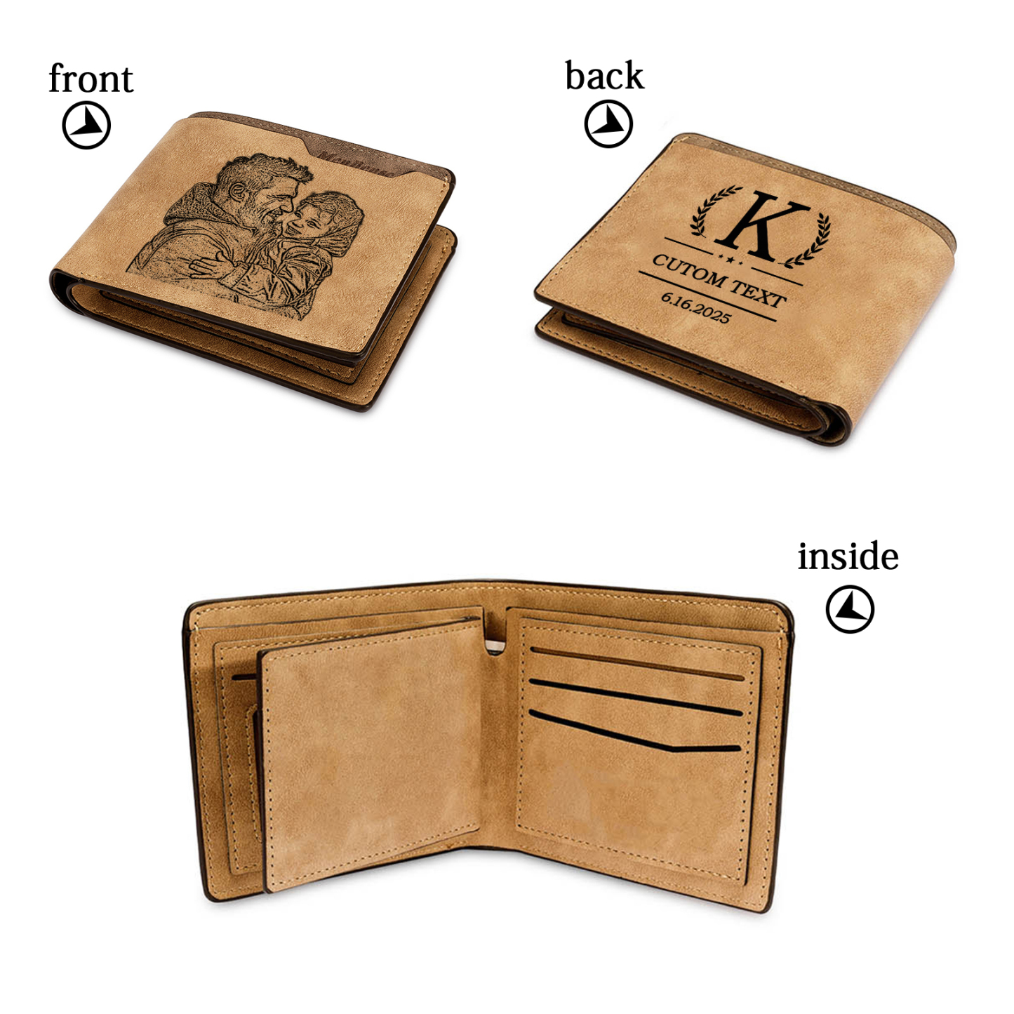 Portefeuille Homme Lettre Texte et Année Personnalisés avec Photo Porte-Monnaie en Cuir Cadeau Pratique pour Homme | Jessemade