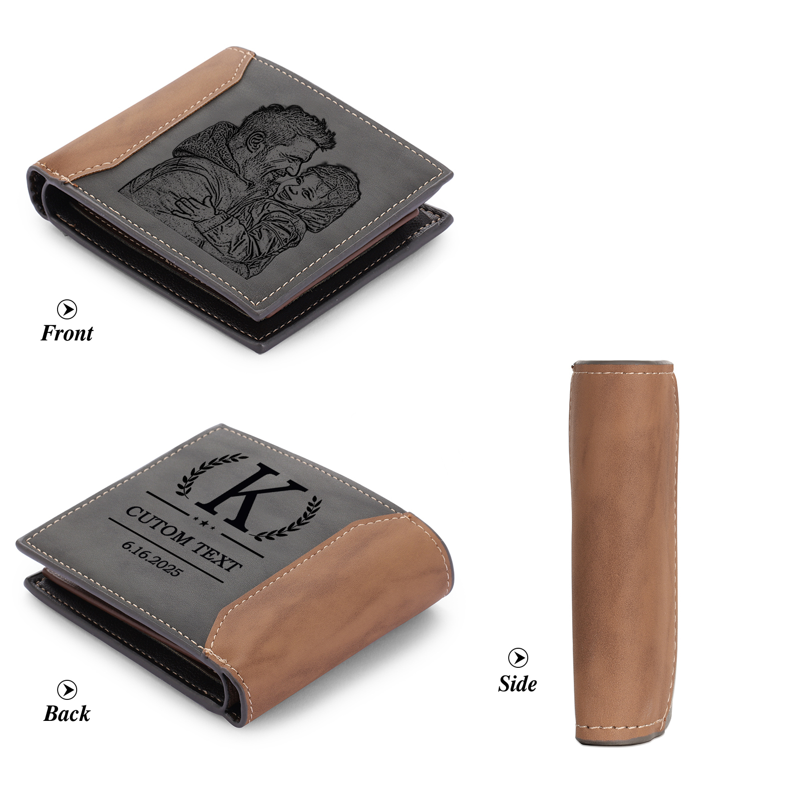 Portefeuille Homme Lettre Texte et Année Personnalisés avec Photo Porte-Monnaie en Cuir Cadeau Pratique pour Homme | Jessemade