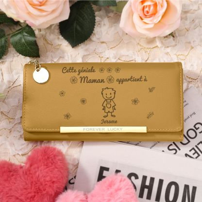 À Maman -Portefeuille Personnalisé long en cuir PU avec 1 Dessin Enfant et 1 Prénom Porte-monnaie pour Maman | Jessemade