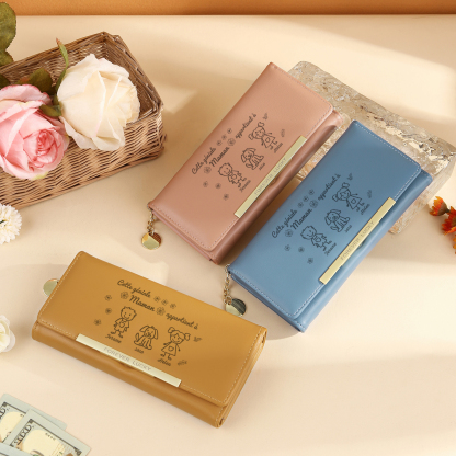 À Maman -Portefeuille Personnalisé long en cuir PU avec 3 Dessins Enfant et 3 Prénoms Porte-monnaie pour Maman | Jessemade