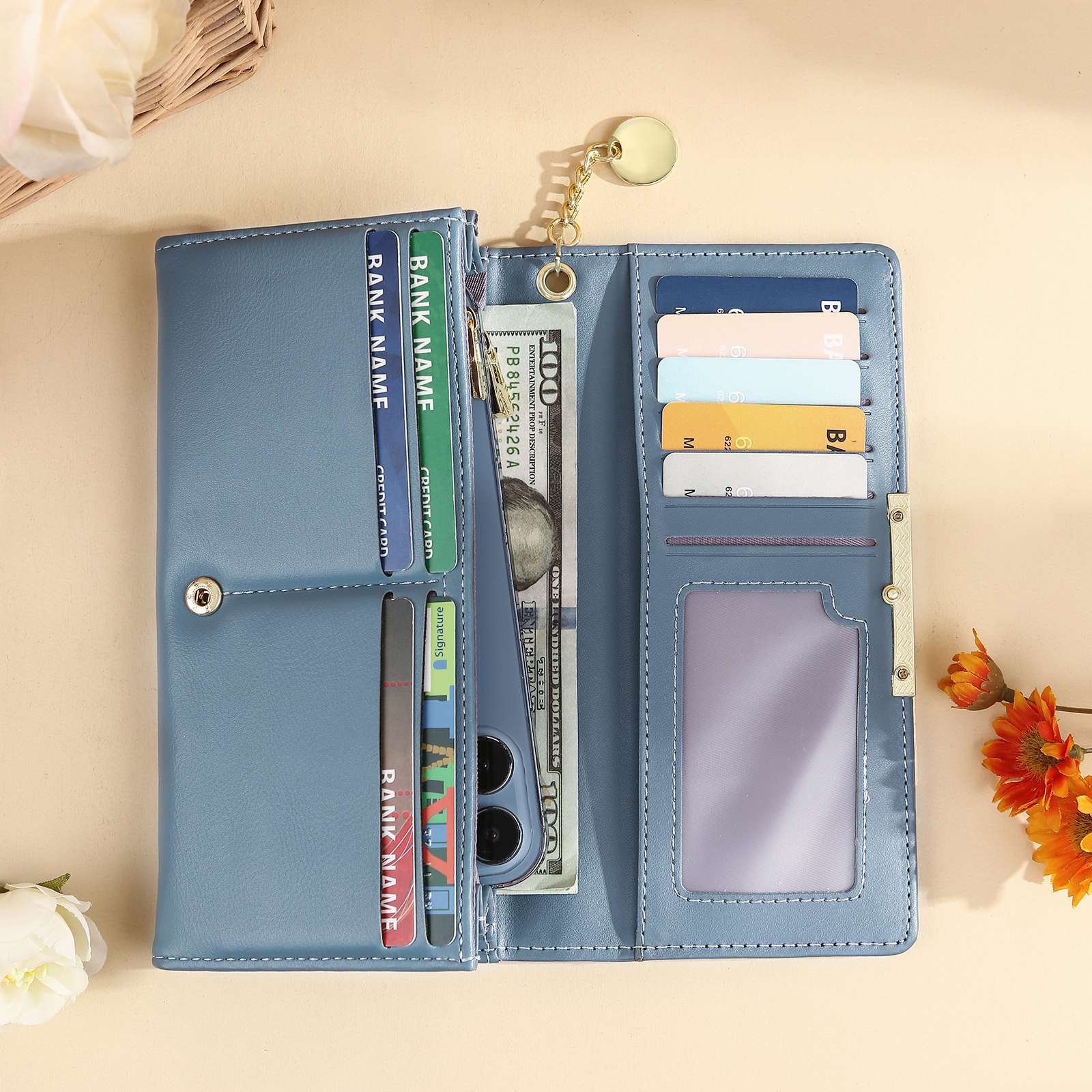 🔥HOT！À Maman -Portefeuille Personnalisé long en cuir PU avec 2 Prénoms La Main Dans La Main Porte-monnaie pour Maman | Jessemade