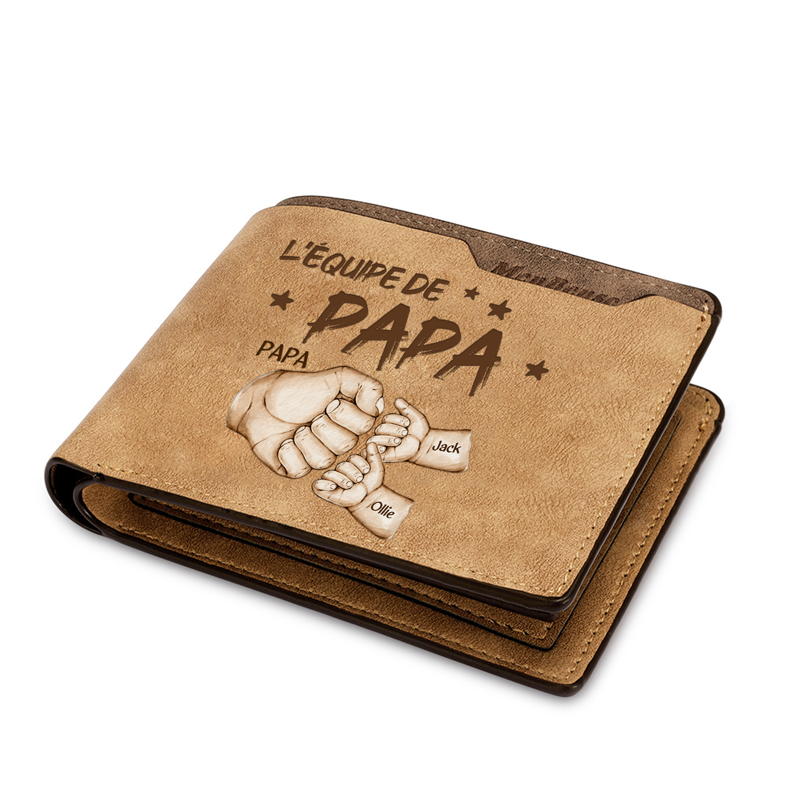 À mon Papa-Portefeuille avec Gravure Poings Personnalisés 3 Prénoms | Jessemade
