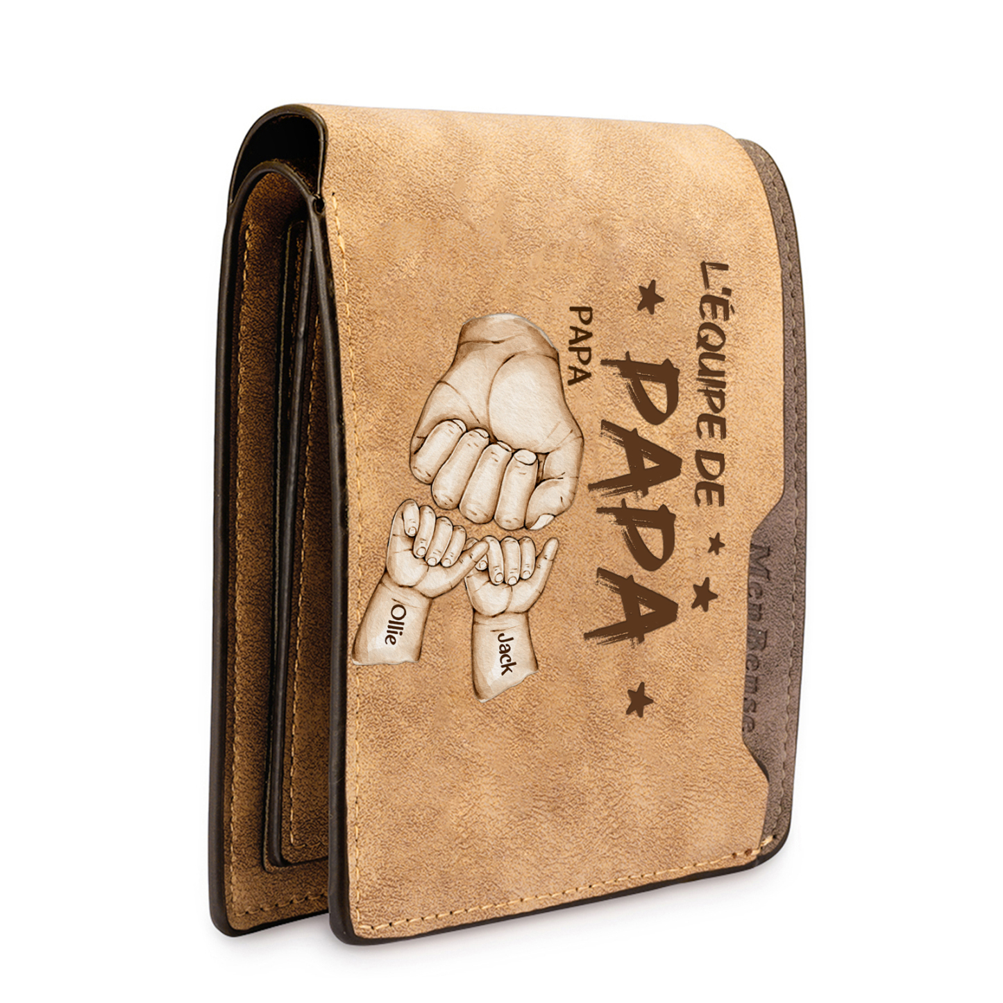 À mon Papa-Portefeuille avec Gravure Poings Personnalisés 3 Prénoms | Jessemade