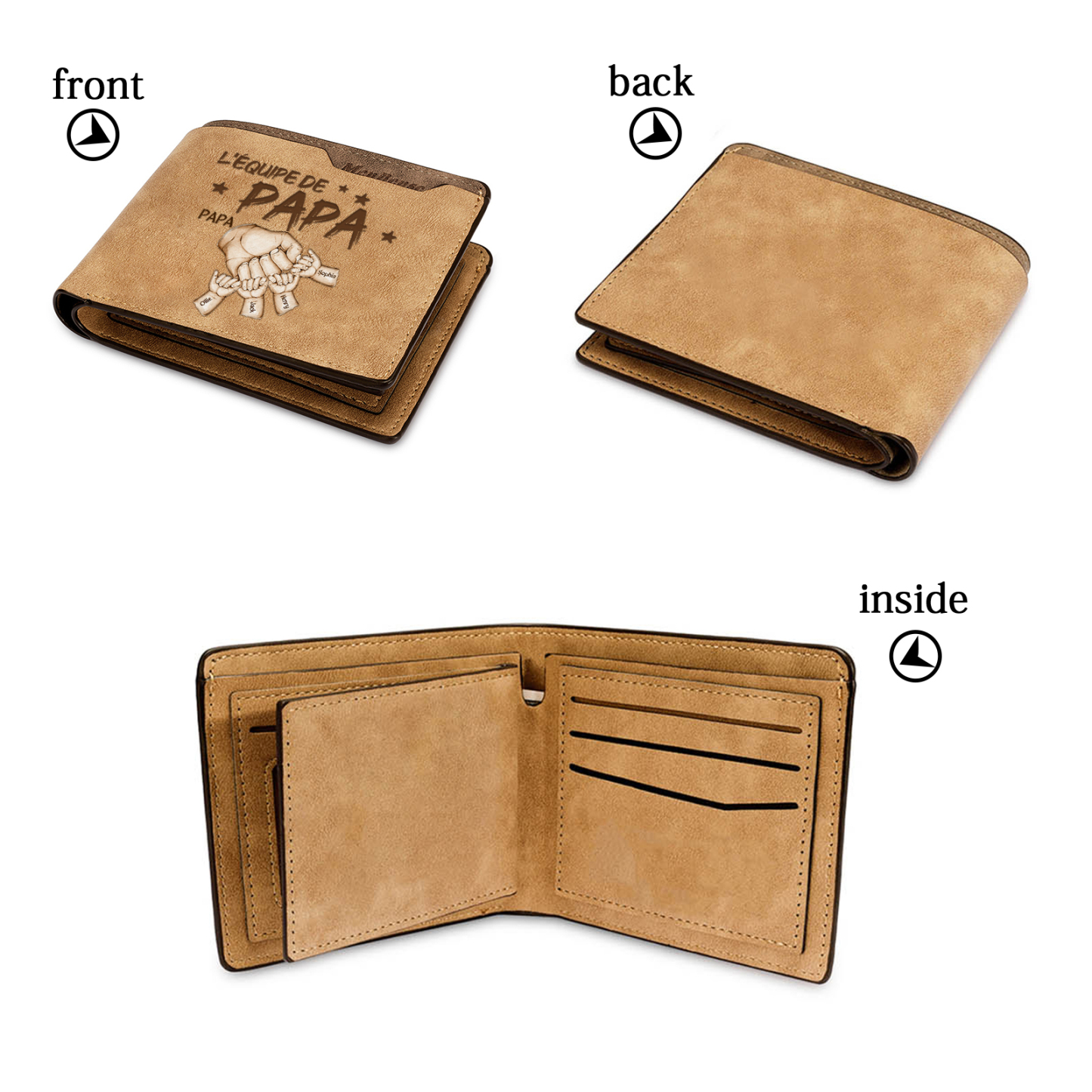 À mon Papa-Portefeuille avec Gravure Poings Personnalisés 5 Prénoms | Jessemade