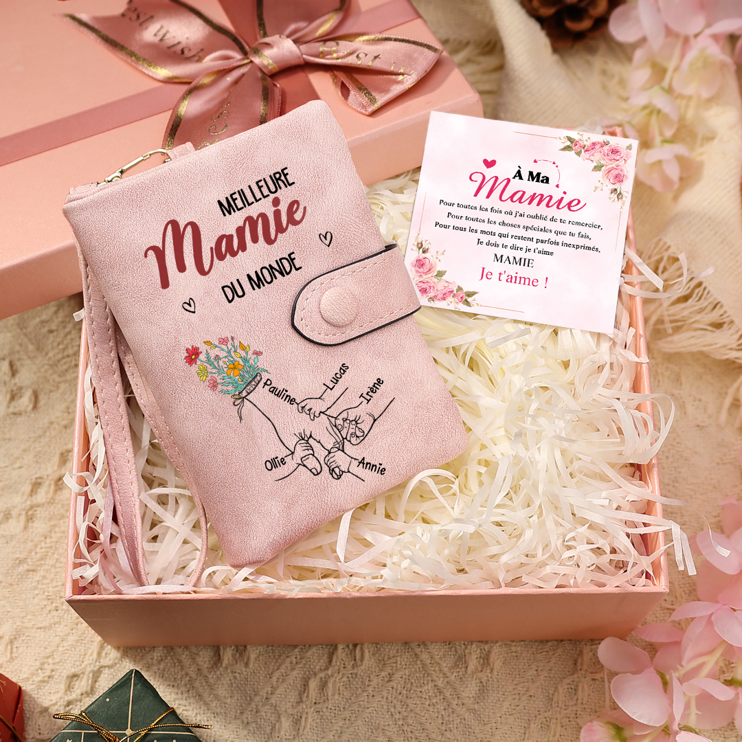 Portefeuille / Pochette Personnalisée « Meilleure Maman ou Mamie du Monde » avec Prénoms des Enfants