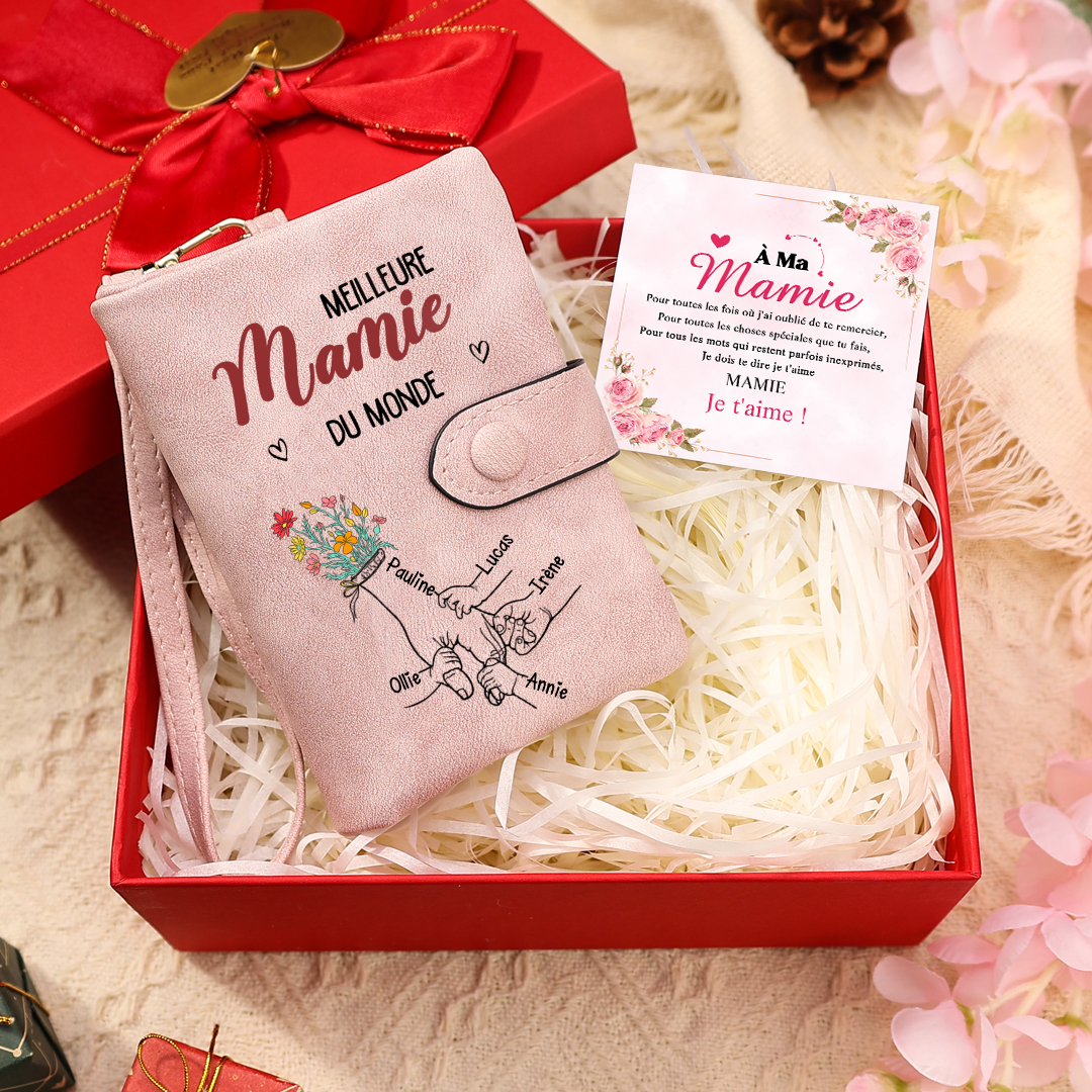 Portefeuille / Pochette Personnalisée « Meilleure Maman ou Mamie du Monde » avec Prénoms des Enfants