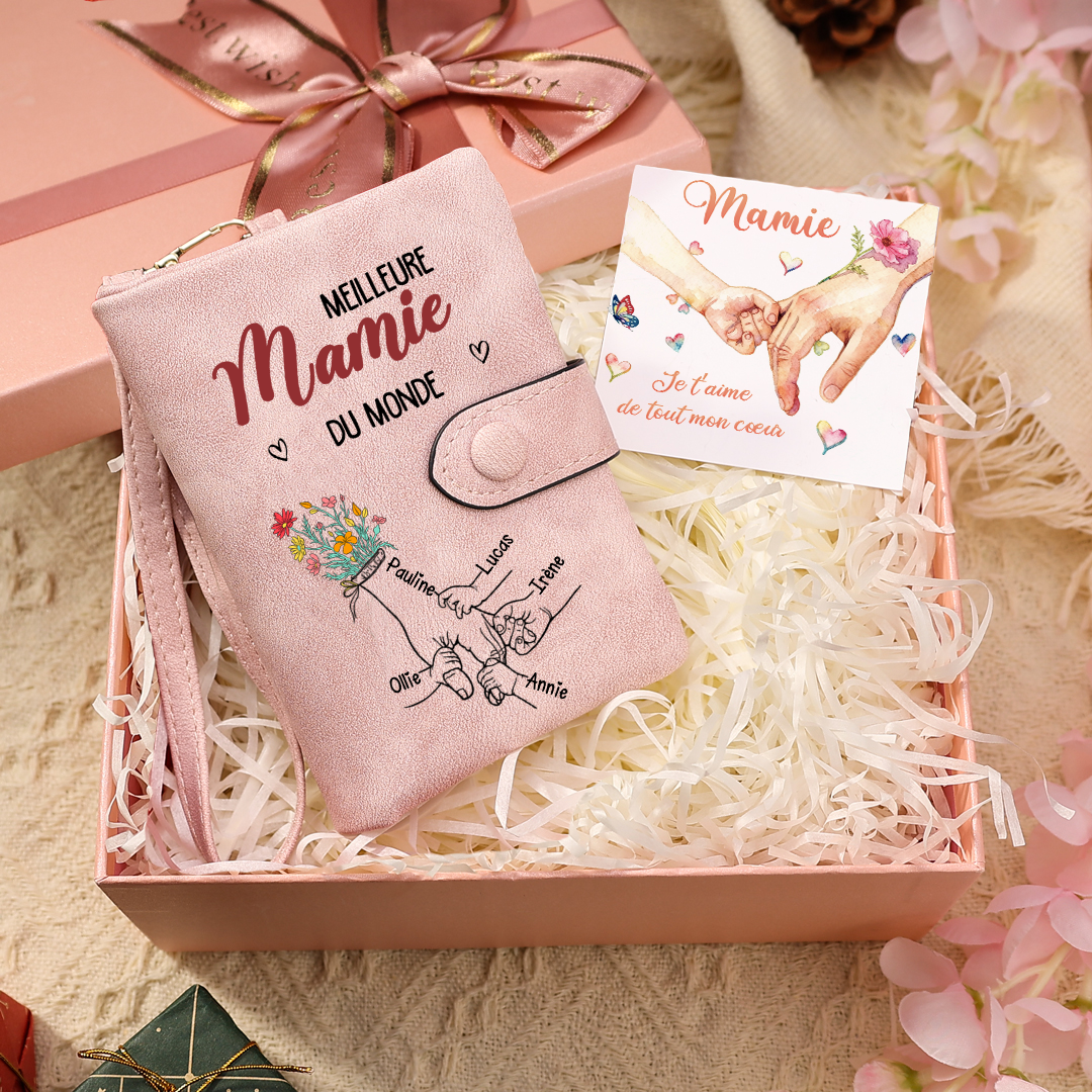 Portefeuille Mamie Meilleure du Monde personnalisable 1‑6 prénoms d’enfants Cadeau fête des grands‑mères | Jessemade