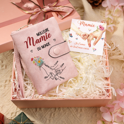 Portefeuille Mamie Meilleure du Monde personnalisable 1‑6 prénoms d’enfants Cadeau fête des grands‑mères | Jessemade