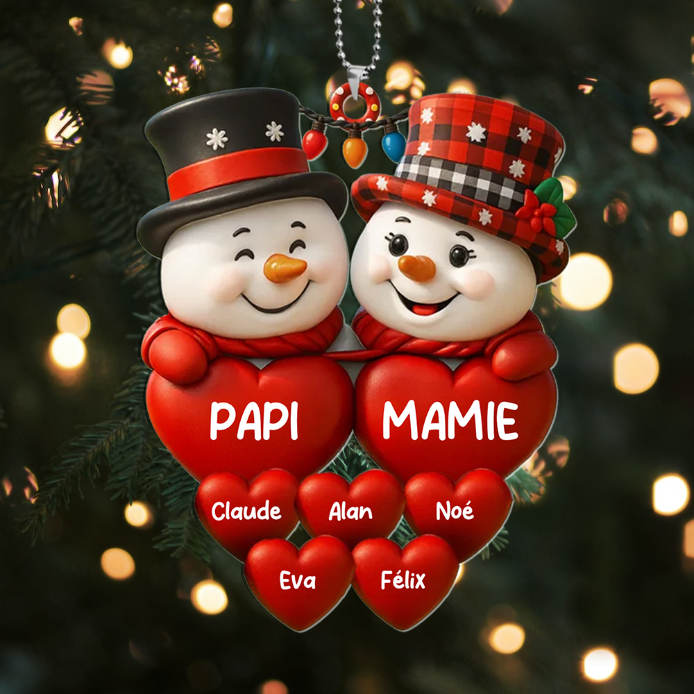Décoration Sapin Noël Bonhommes de Neige Personnalisé avec Noms de la Famille