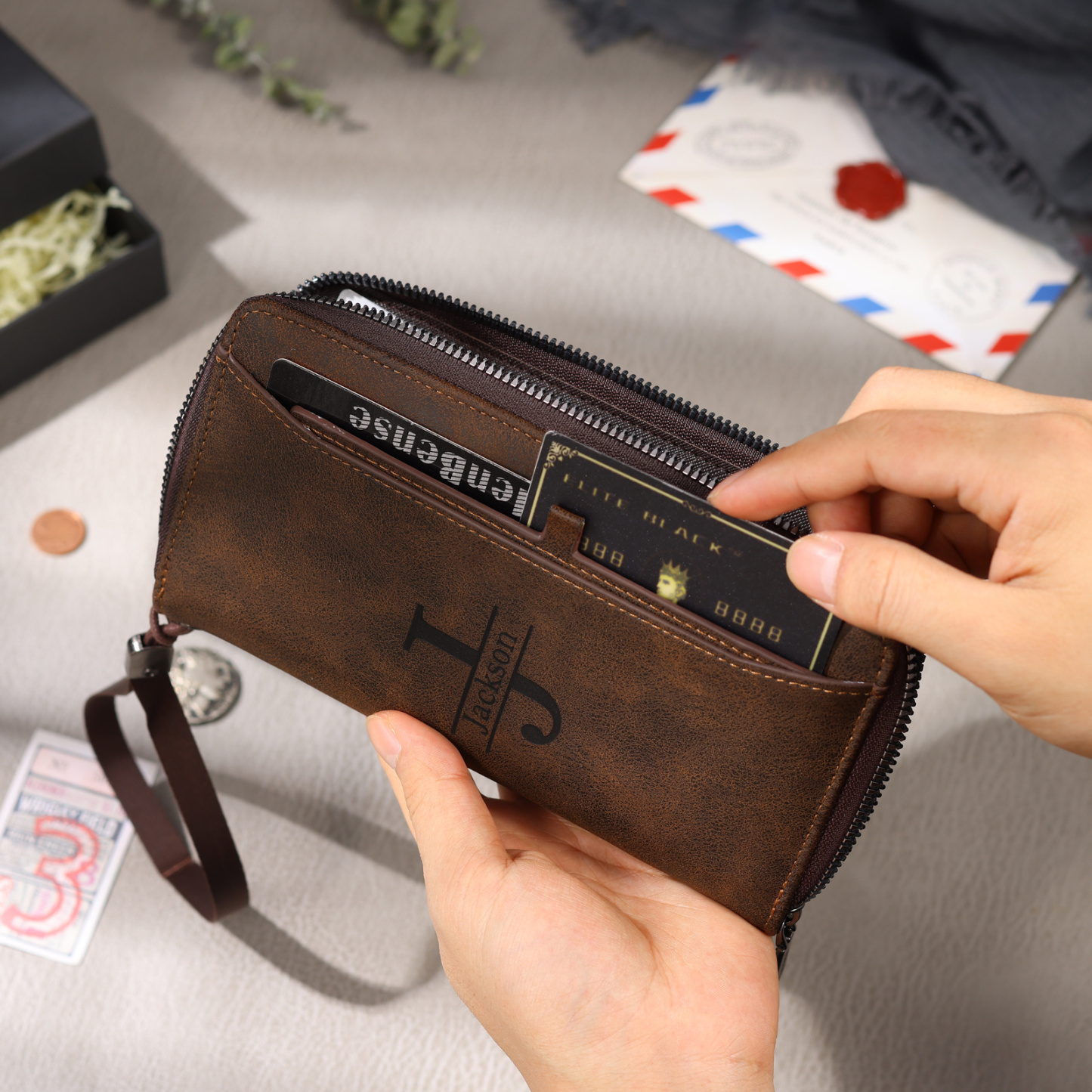 Portefeuille personnalisé homme style vintage – photo gravée et nom