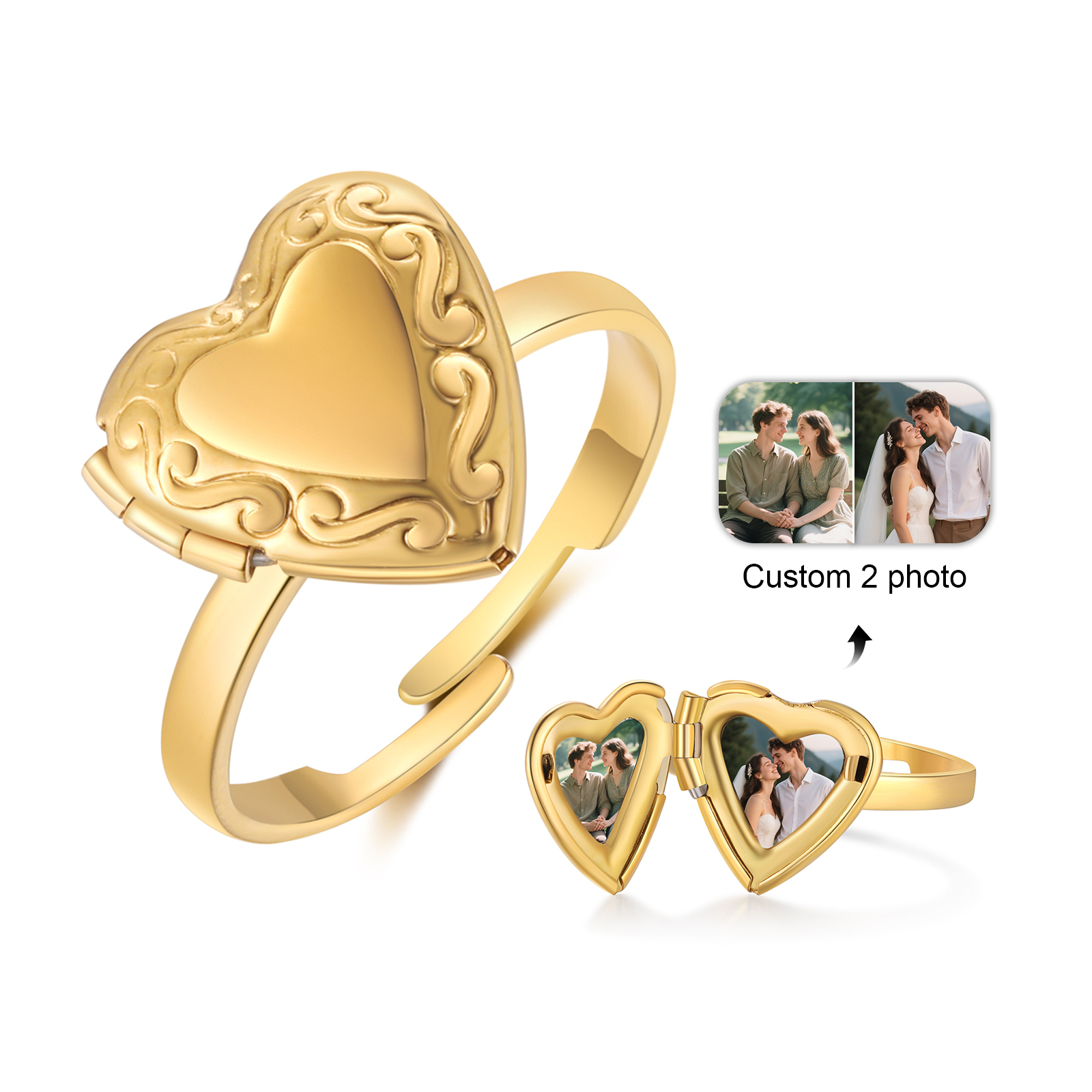 Bague coeur 2 photos sur mesure Saint Valentin pour couple | Jessemade