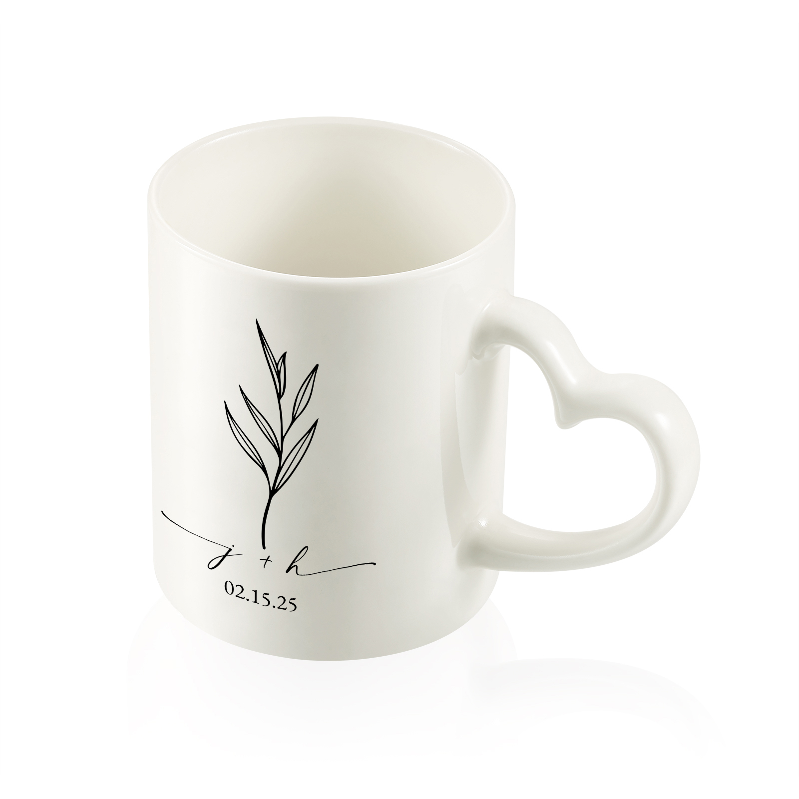 Mug en Céramique Personnalisable à Anse en Forme de Cœur pour Couple/Anniversaire