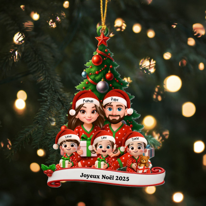 Ornement de sapin de Noël famille en pyjama personnalisé – 1 à 6 enfants, noms et personnages personnalisables – souvenir pour le sapin, cadeau pour les parents et les grands-parents | Kettenmachen