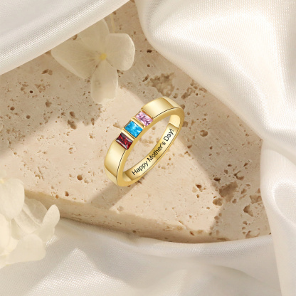 Bague Personnalisée avec Pierres de Naissance – Gravure Intérieure Texte, Bague Élégante en couleur Or pour Femme et Famille