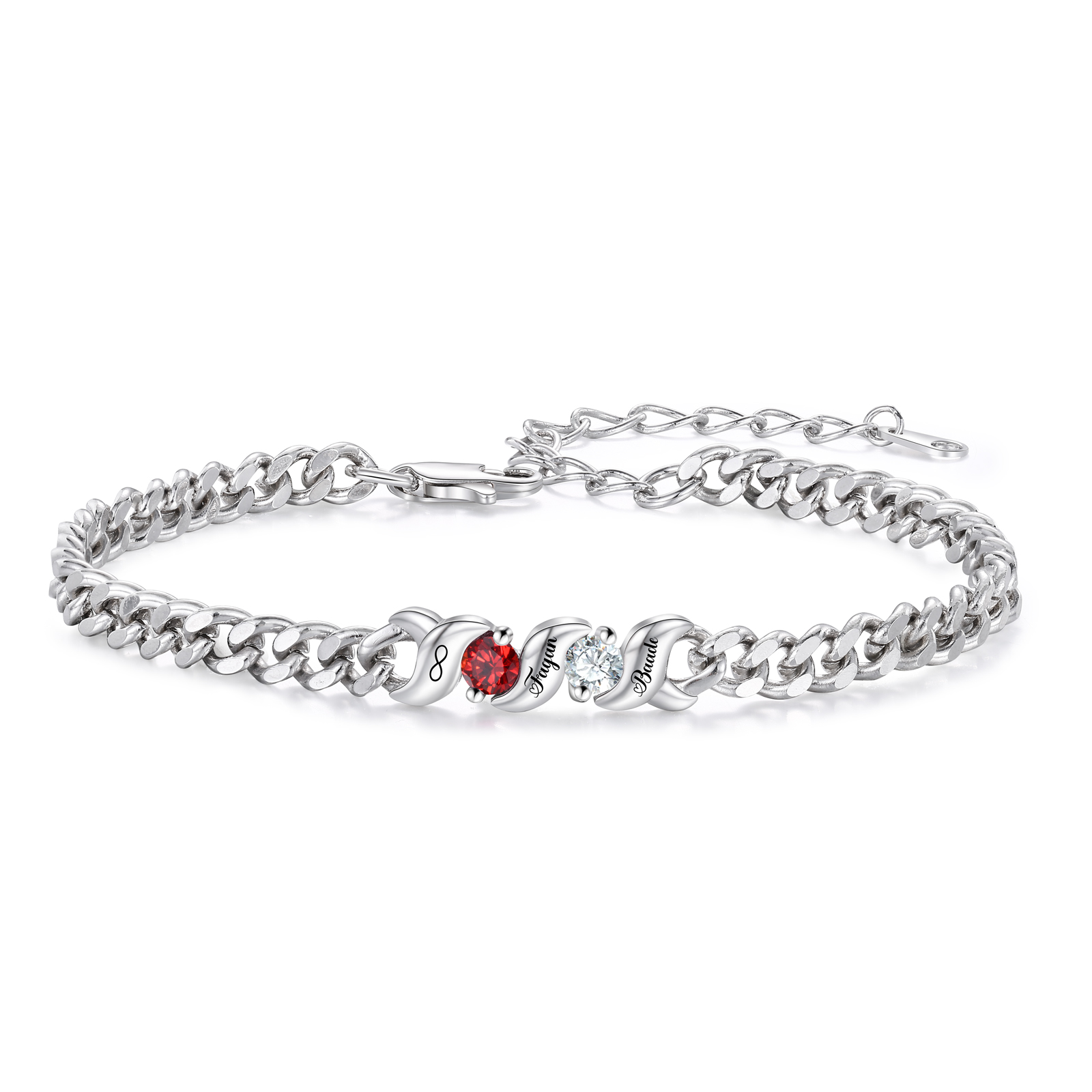 Bracelet Cuban Link Personnalisé avec 1 à 5 Prénoms et Pierres de naissance