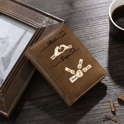 Portefeuille Personnalisé avec 2-10 Prénoms et Poings Portefeuille en Cuir PU Cadeau Fête des Pères pour Papa ou Mari | Jessemade