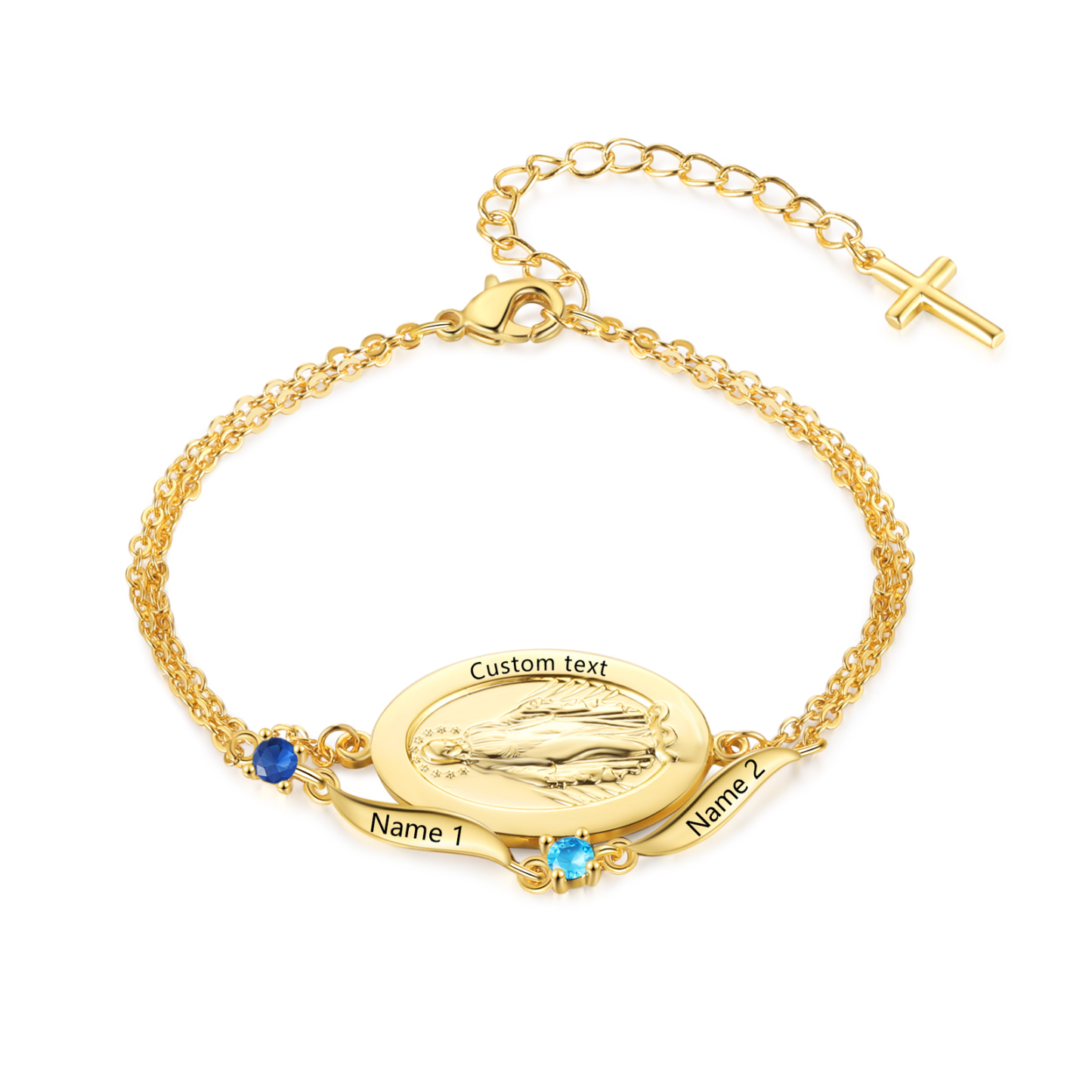 Bracelet avec prénom et pierre de naissance, bracelet croix pour elle